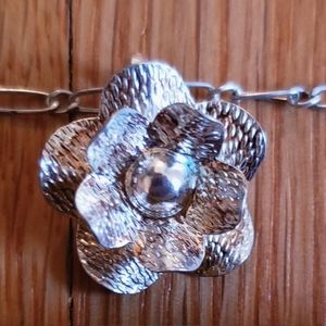 Vintage style rose pure fine silver necklace